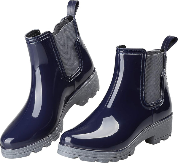 Women's Short Rain Boots Waterproof Slip On Ankle Chelsea