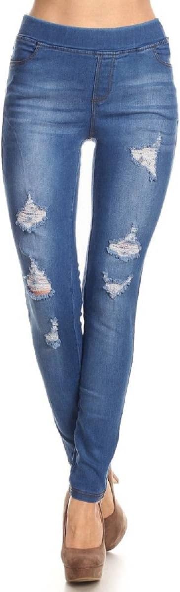 Women’s Stretch Denim Pull On Jeans With Pockets – Ripped