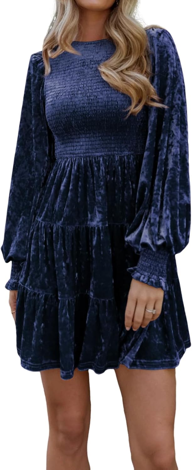 R.Vivimos Women's Fall Crushed Velvet Long Sleeve Mini Dress