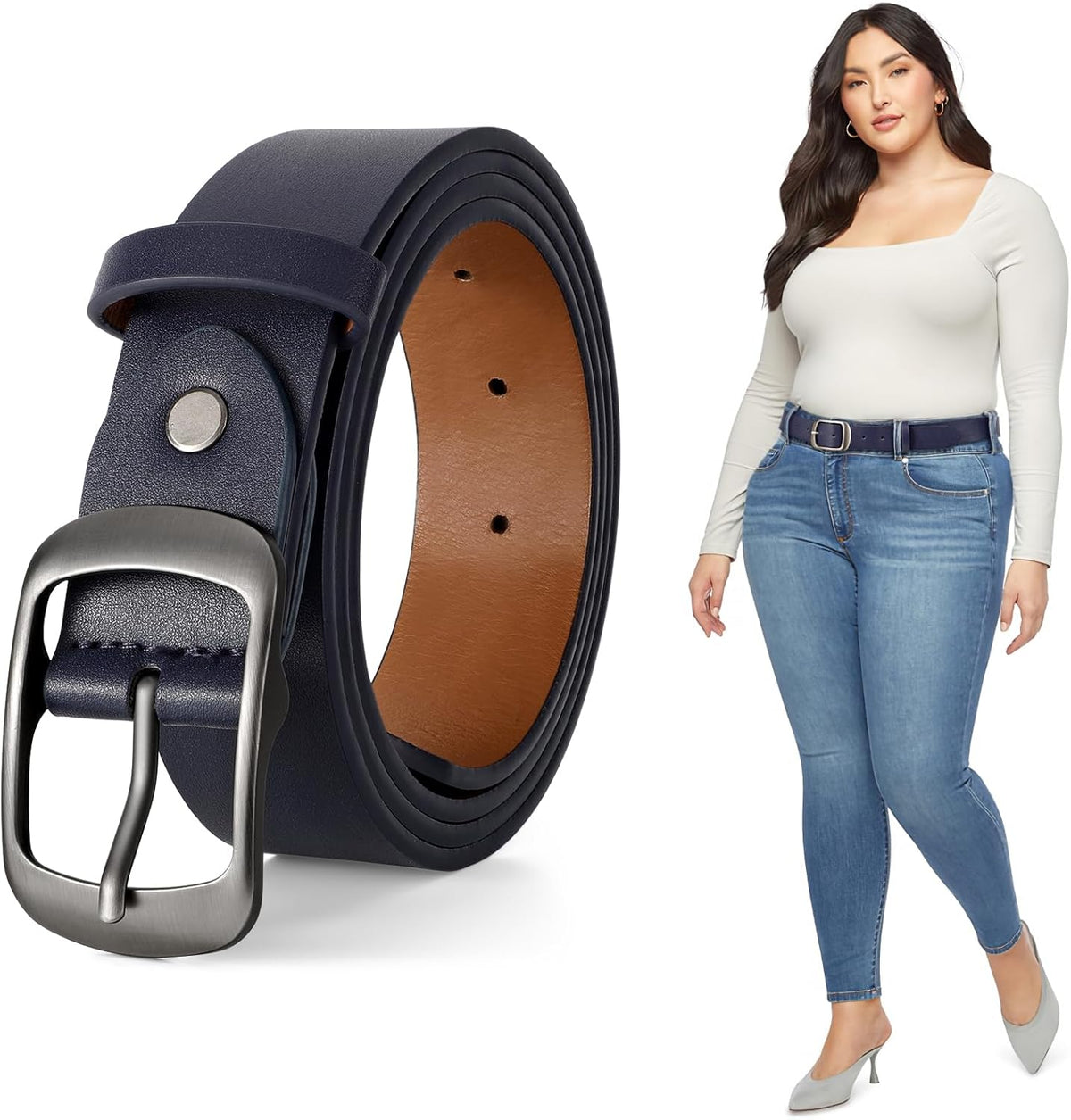 Plus Size Women Leather Belt Black Casual Waist Belt For