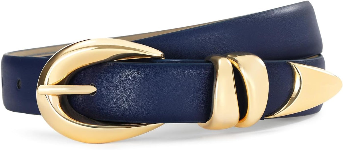 Belts For Women With Gold Buckle – Adjustable Black Leather Belt For
