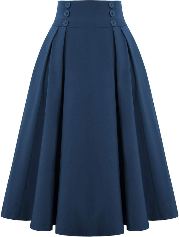 Belle Poque Women's Midi Pleated A-Line Skirts Pockets