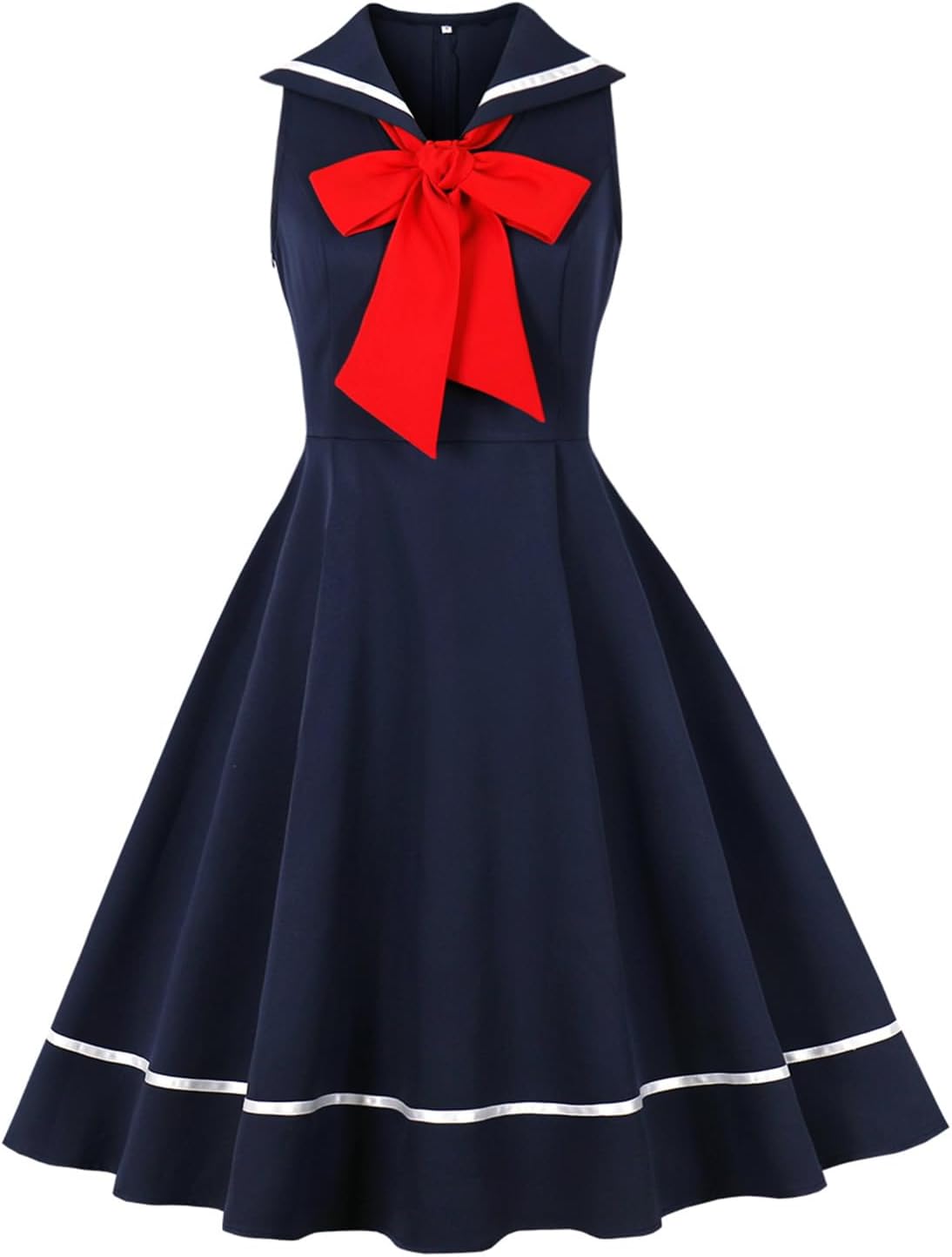 1950s Nautical Sailor Collar Swing Dress