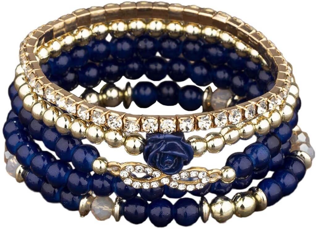 4 Pcs Cute Butterfly Charm Bracelets Set Gold Beaded Stackable Stretch Bracelets Bohemian Summer Jewelry Gifts for Women