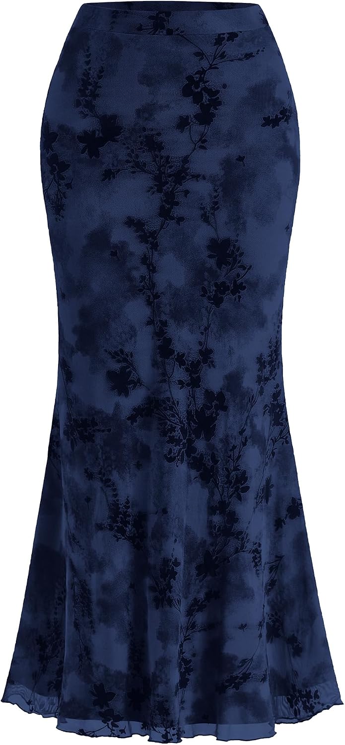 BTFBM Womens Floral Mesh Maxi Skirts