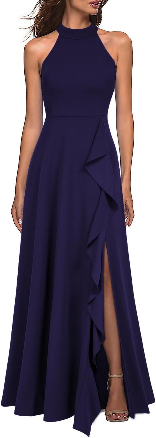 WOOSEA Women's High Neck Sexy Split Evening Cocktail Party Maxi Long Formal Dress