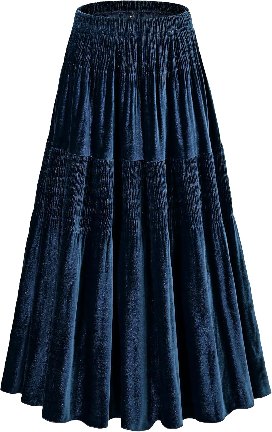Women's Velvet Pleated Midi Skirt Elastic High Waist Fall Winter Tiered A-Line Party Long Skirts