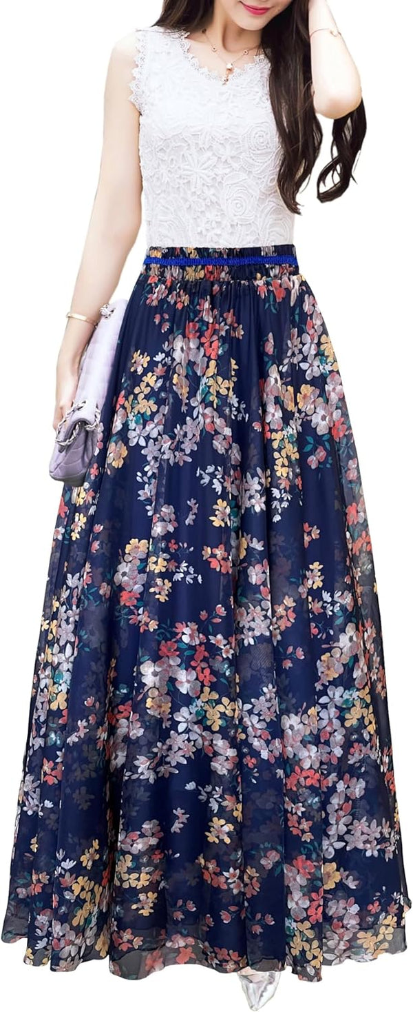 Women Full/Ankle Length Blending Maxi Chiffon Long Skirt Beach Skirt