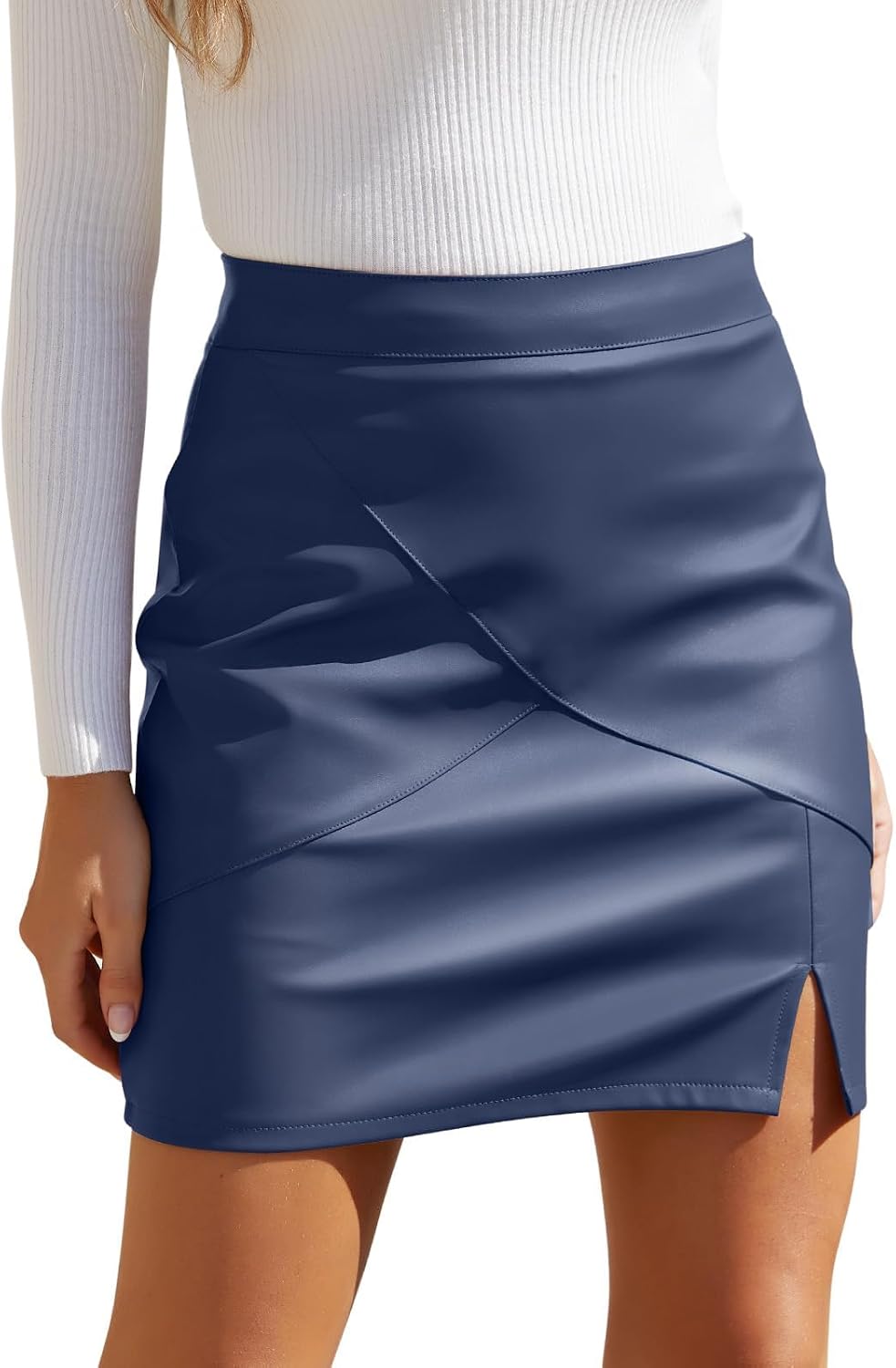 Womens Faux Leather Skirt High Waisted Bodycon Pencil Mini Skirts with Shorts