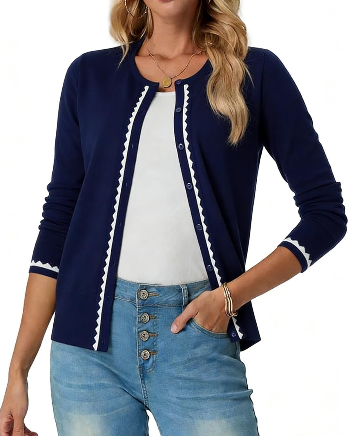 Women's Color Block Cropped Knit Cardigan
