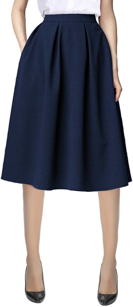 Urban CoCo Women's Knee Length A Line Midi Skirt Casual Work Elastic High Waisted Skirts with Pockets