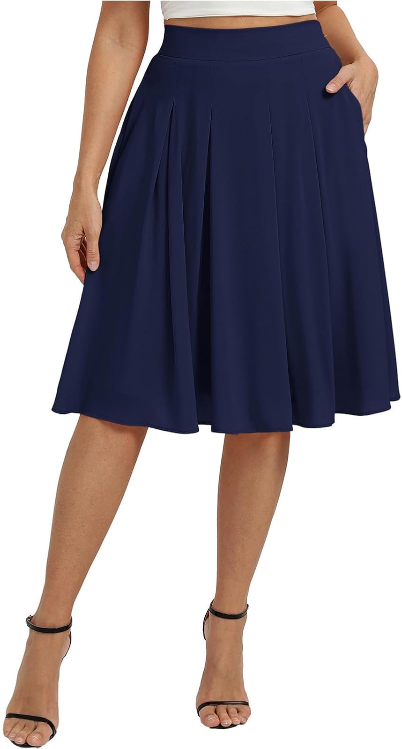 Belle Poque Women Pleated A Line Skirt Below Knee Length
