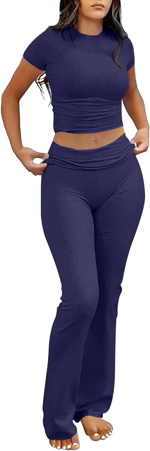 Lounge Sets For Women 2 Piece Foldover Yoga Flare Leggings