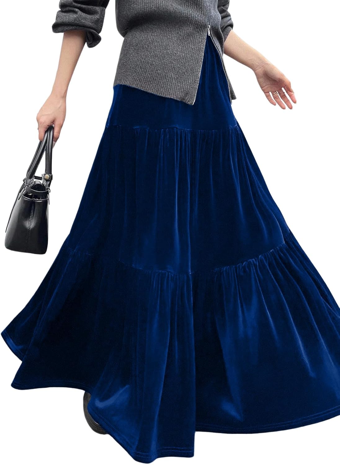 BLENCOT Women's Maxi Skirt Ruffle Flowy Long Fall Skirts Business Casual