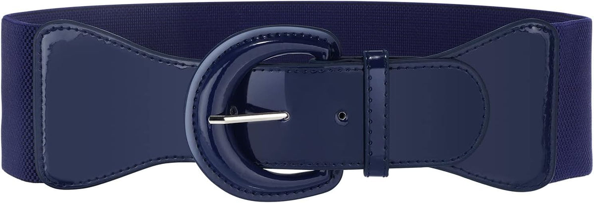 JASGOOD Women Wide Elastic Belts Vintage Chunky Buckle Patent Leather Belt