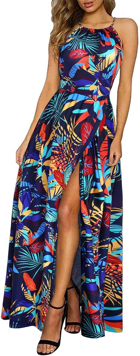 KILIG Women's Summer Floral Beach Flowy Split Maxi Long Dresses