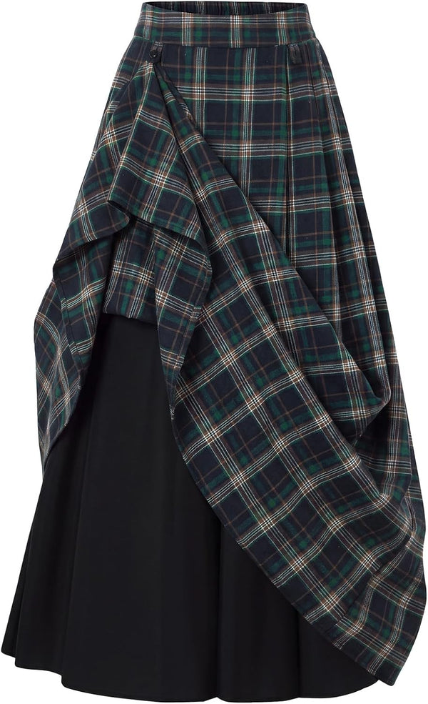 Scarlet Darkness Plaid Skirts for Women High Waist Layered Long Skirt