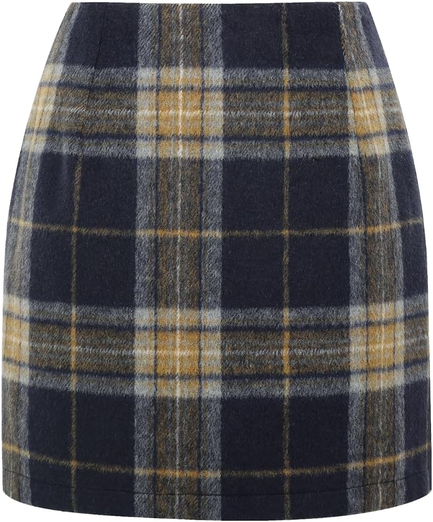 Womens High Waist Plaid Skirt Bodycon Pencil Wool Mini Skirts