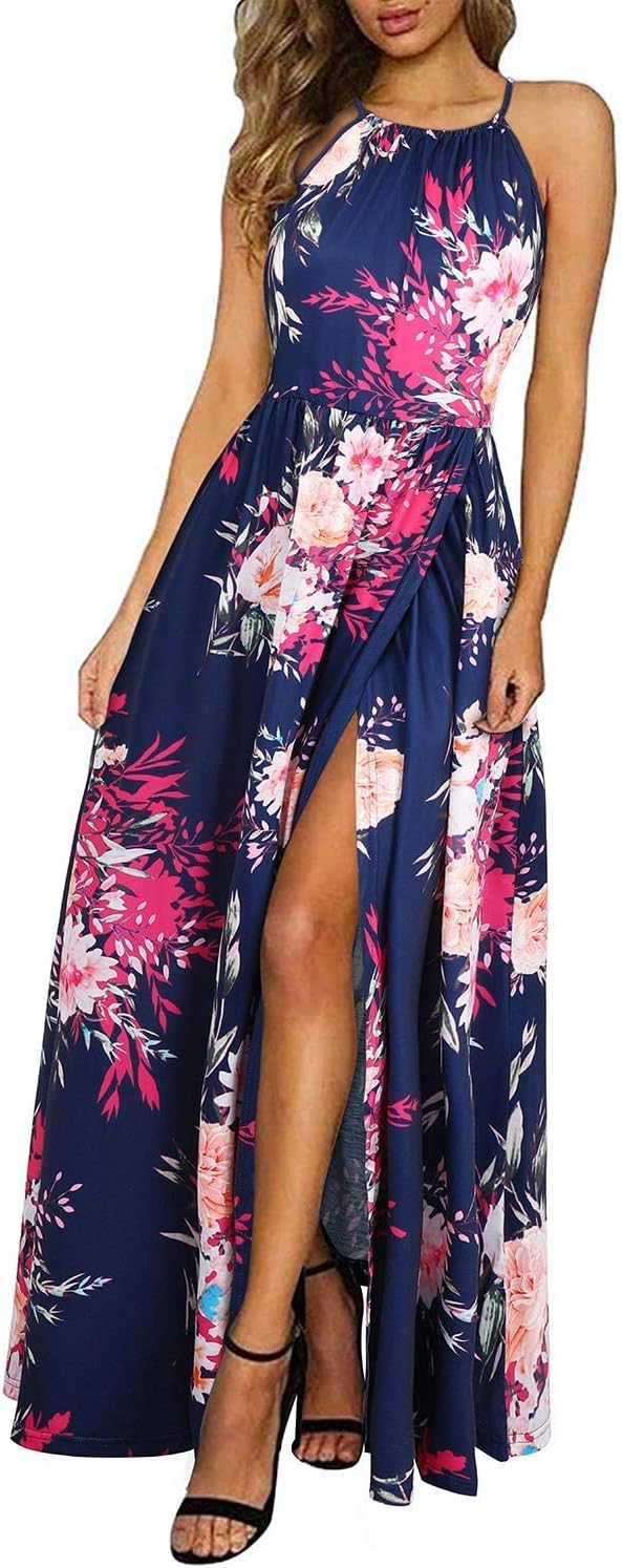 KILIG Women's Summer Floral Beach Flowy Split Maxi Long Dresses