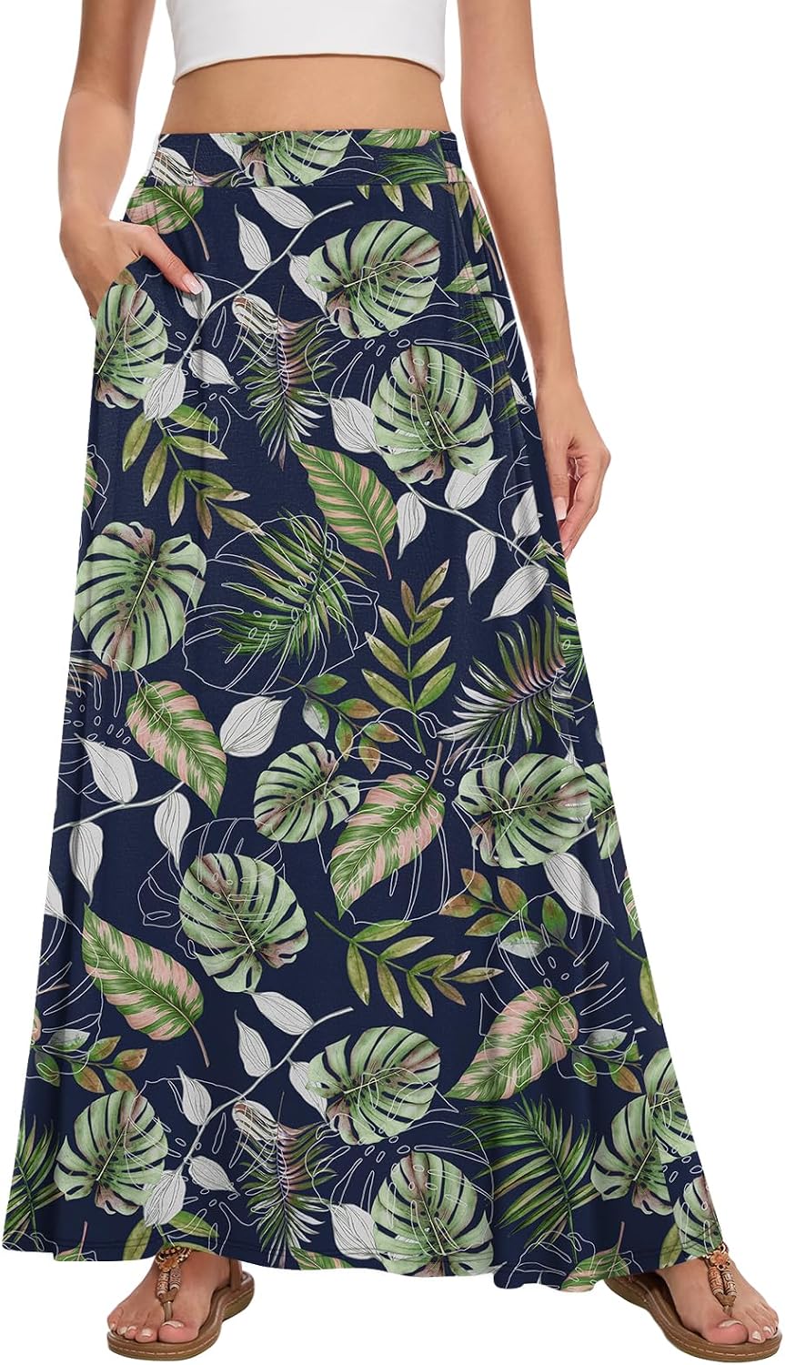 Womens Maxi Skirt Long Flowy Summer A-Line High Waist Skirts