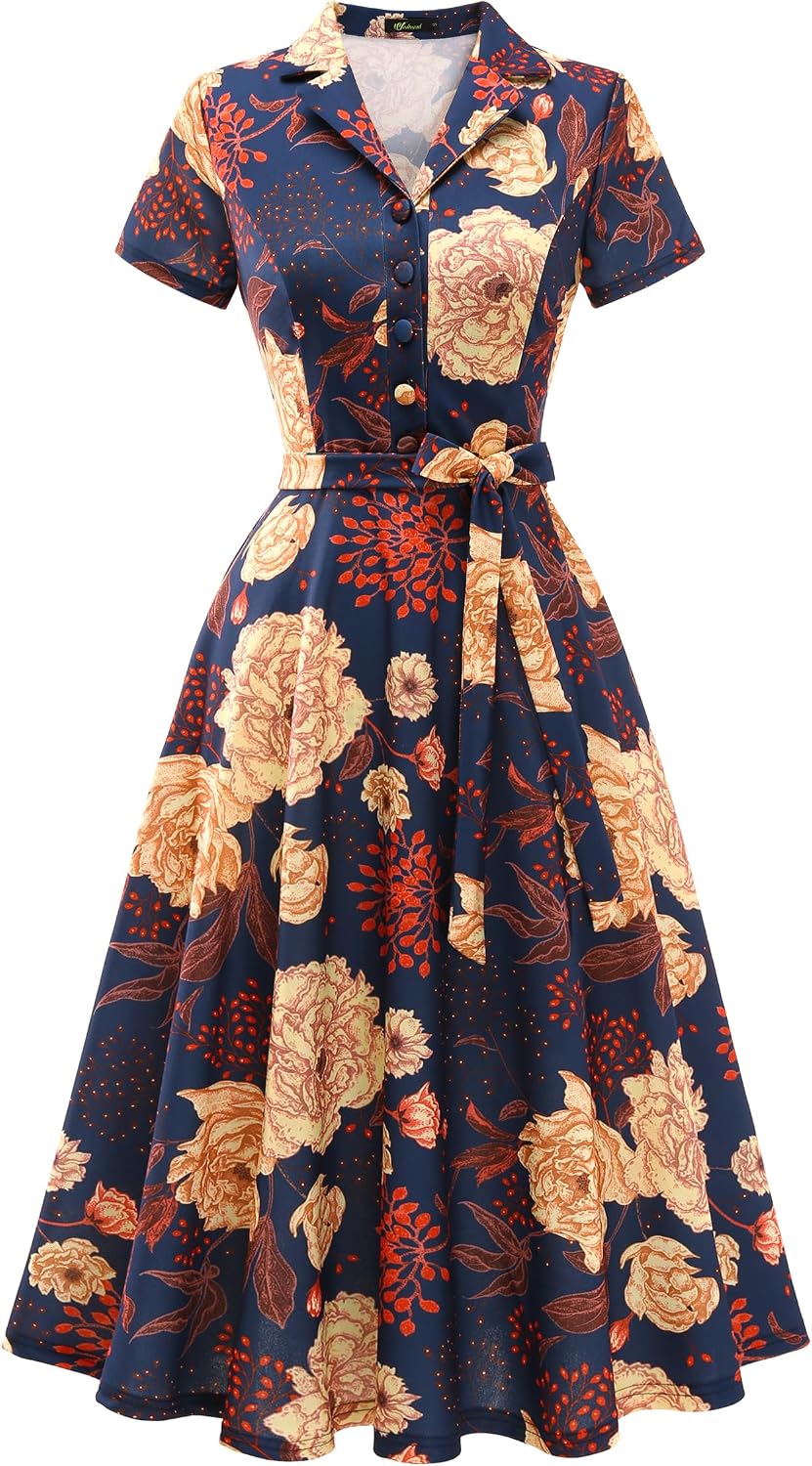 Wedtrend Women's Vintage Tea Dress, Short Sleeve Cocktail Party Dress Work Church Casual Dress