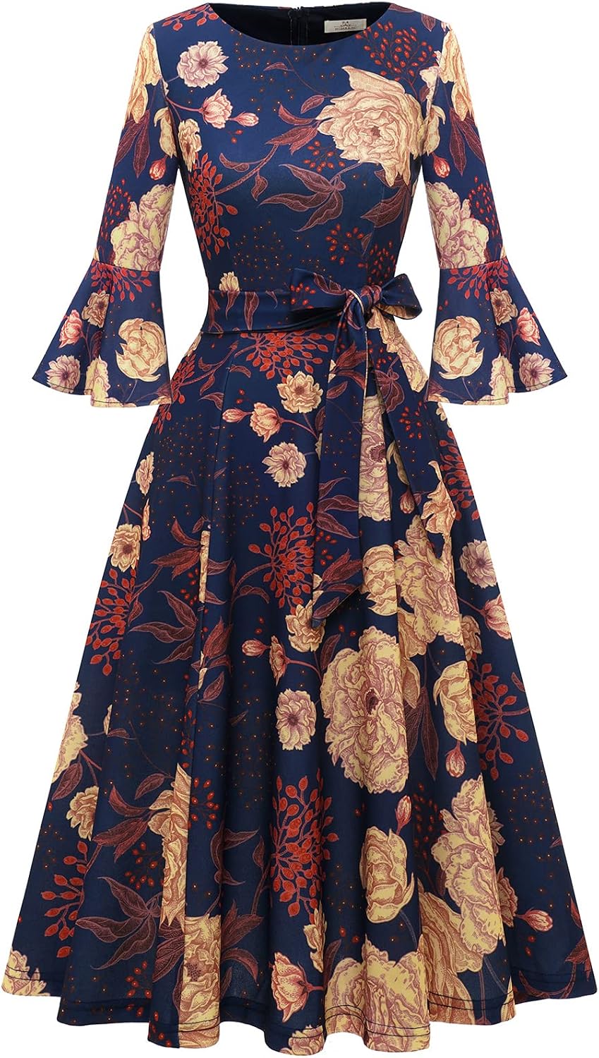 HomRain Long Sleeve Midi Velvet Dress for Women Vintage Christmas Dresses