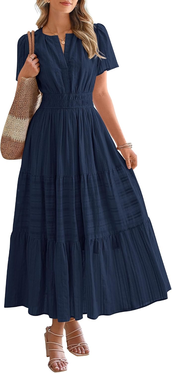 BTFBM Womens Summer 2026 Casual Maxi Dresses Lightweight Short Sleeve Dress