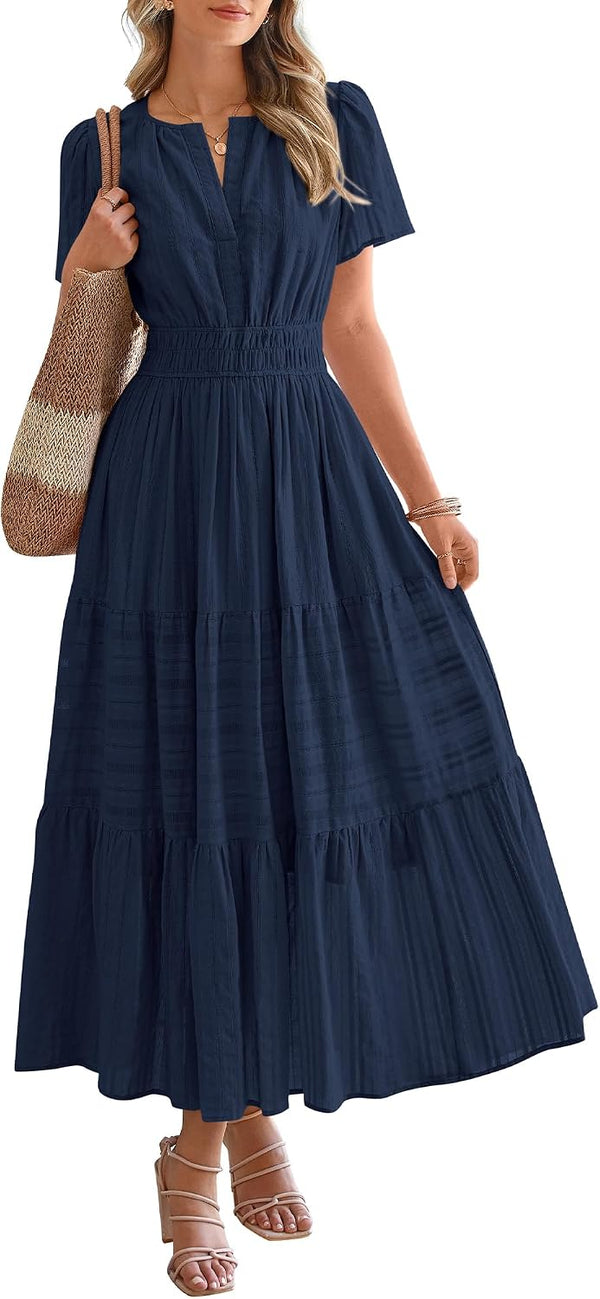 BTFBM Womens Summer 2026 Casual Maxi Dresses Lightweight Short Sleeve Dress