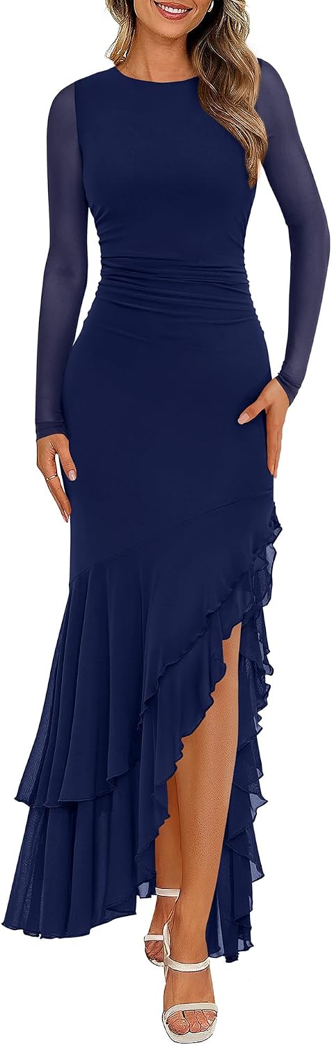 BTFBM Women's Maxi Dresses Fall 2026 Long Sleeve Wedding Guest Dress