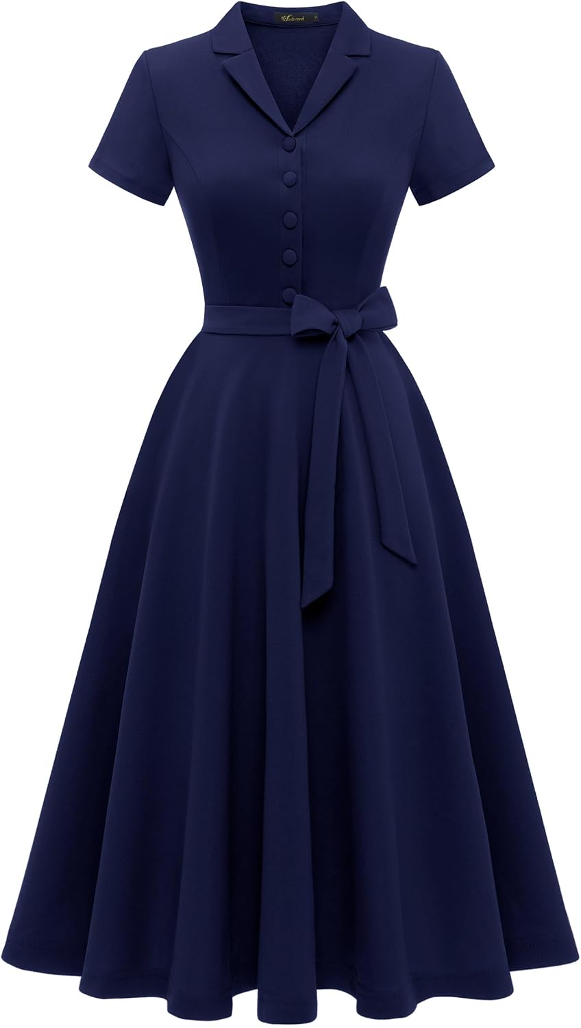 Wedtrend Women's Vintage Tea Dress, Short Sleeve Cocktail Party Dress Work Church Casual Dress