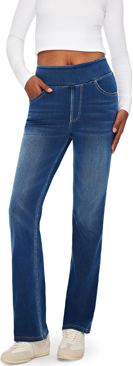 Fanica High Rise Bootcut Jeans For Women, Stretchy Pull On Elastic