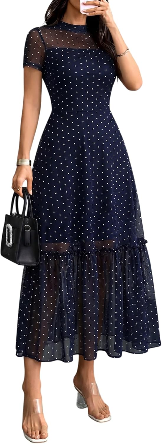 GothDark Women's Summer Floral Mesh Ruffle Casual Maxi Wedding Guest Dress