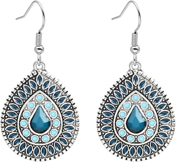 Handmade Boho Enamel Teardrop Dangle Earrings