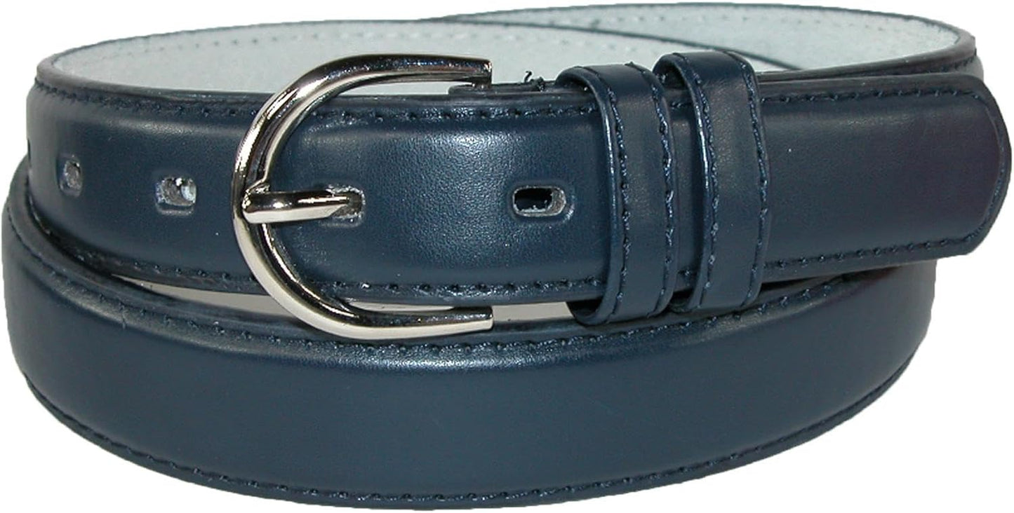Ctm Women's Leather Dress Belt 1 1/8 Inch Silver Buckle