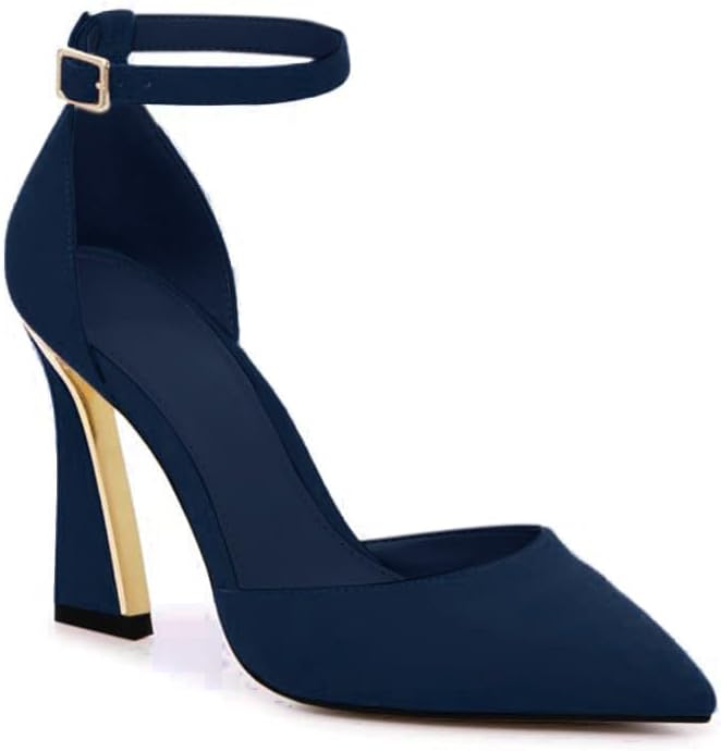 Womens Pumps Point Closed Toe High Heels Ankle Strap Heeled Sandals