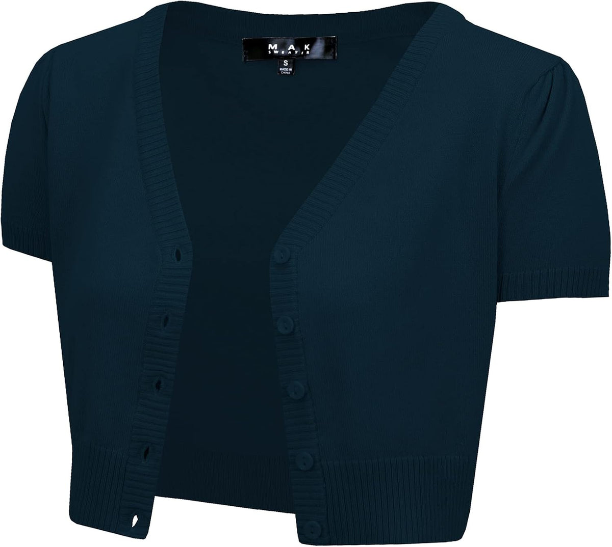 YEMAK Women's Cropped Bolero Cardigan – Short Sleeve V-Neck Basic Classic Casual Button Down Knit Soft Sweater Knitted Top