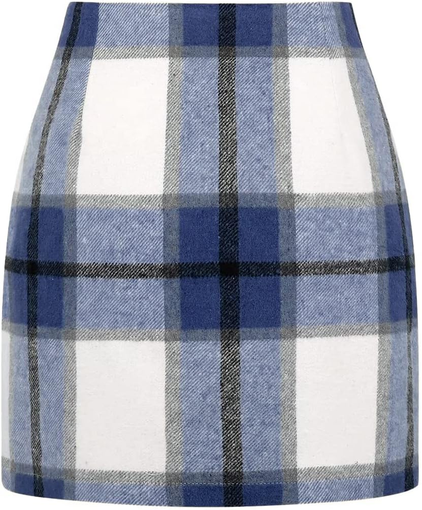 Womens High Waist Plaid Skirt Bodycon Pencil Wool Mini Skirts