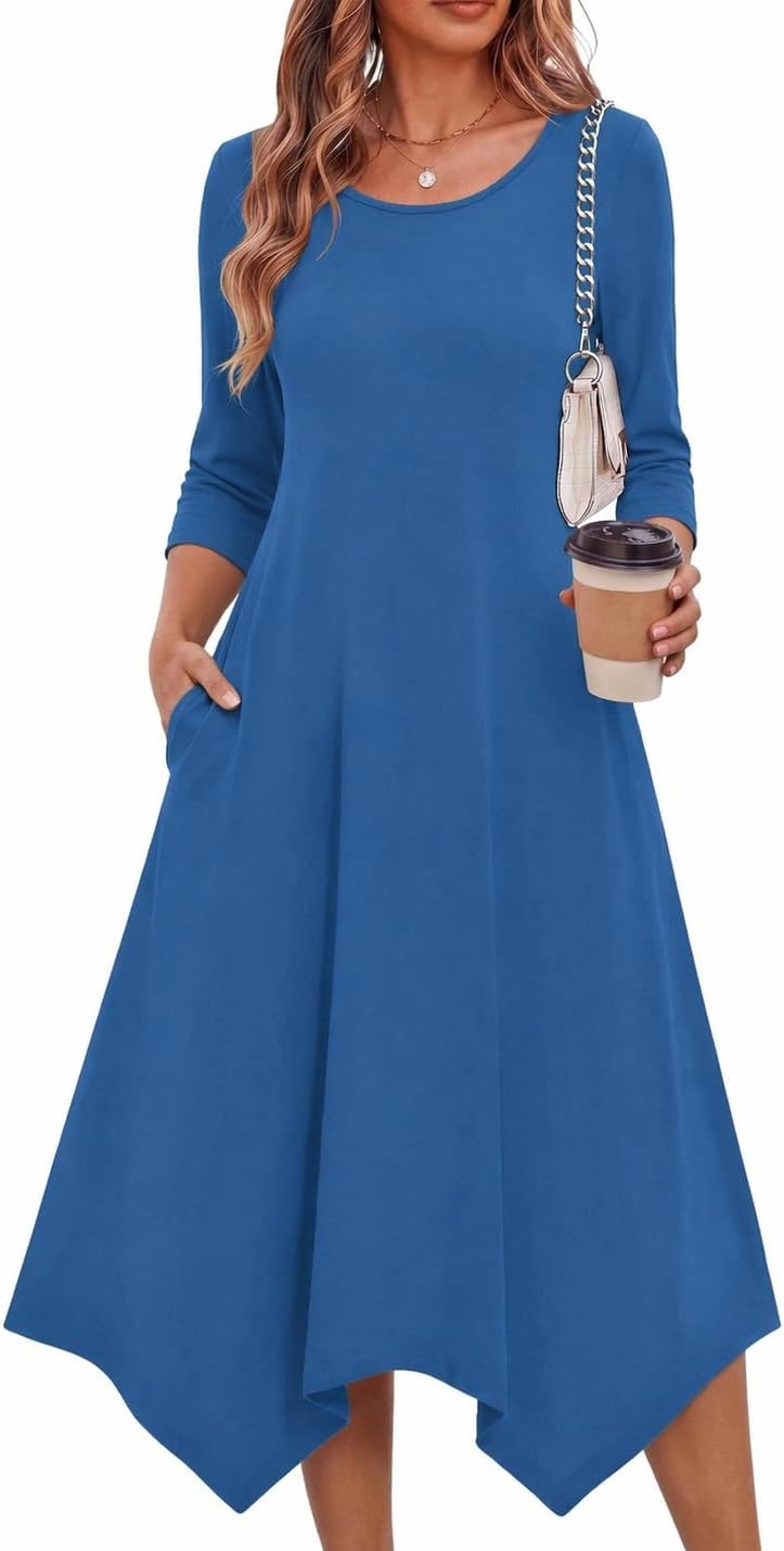 Zeagoo Midi Dresses Women 2026 Dress 3/4 Sleeve A Line Casual Dresses with Pockets