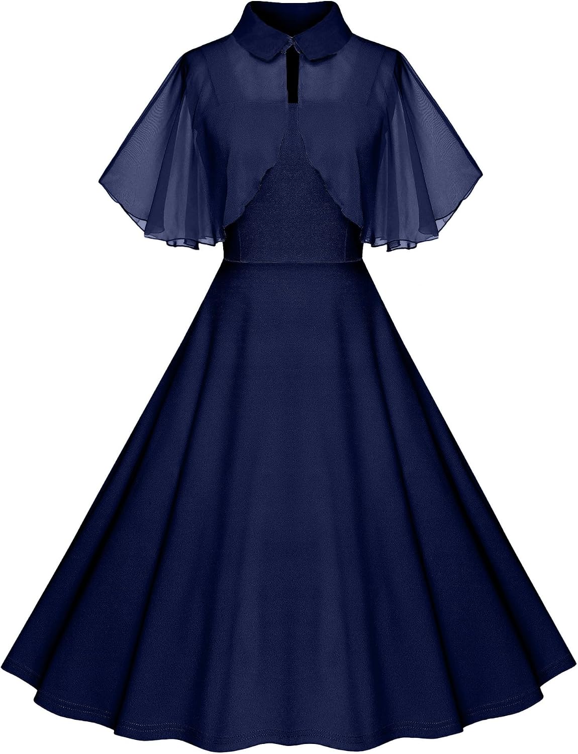 1950s Dresses for Women Vintage Goth Swing Cocktail Dress with Pockets and Chiffon Shawl