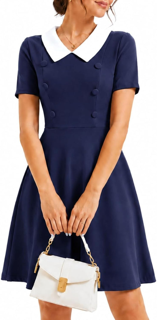 1950s Vintage A-Line Dress with Peter Pan Collar