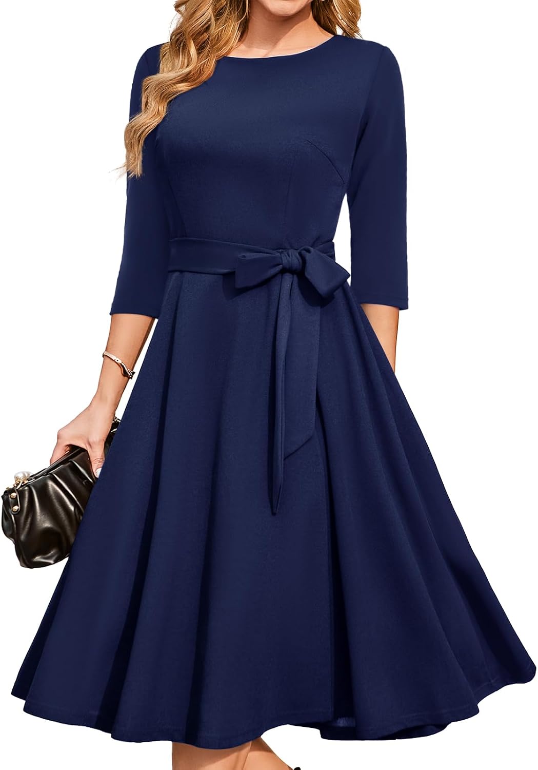 DRESSTELLS Cocktail Dresses for Women, Vintage Wedding Guest 3/4 Sleeves Formal Church Tea Dress