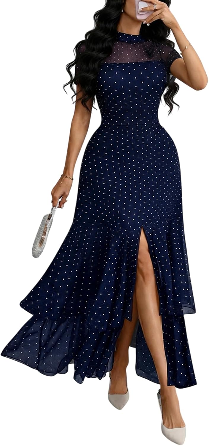 GothDark Women's Summer Mesh Ruffle Polka Dot Party Wedding Guest Dresses