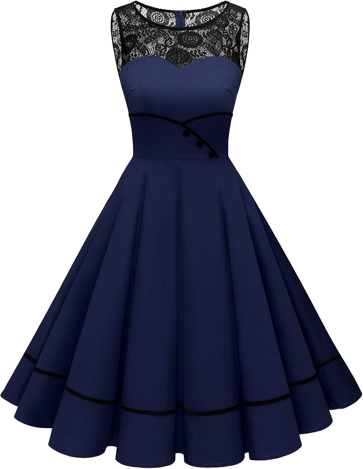 Bbonlinedress Women's 50s Vintage Floral Lace Retro Rockabilly Sleeveless Round Neck Cocktail Party Swing Dress
