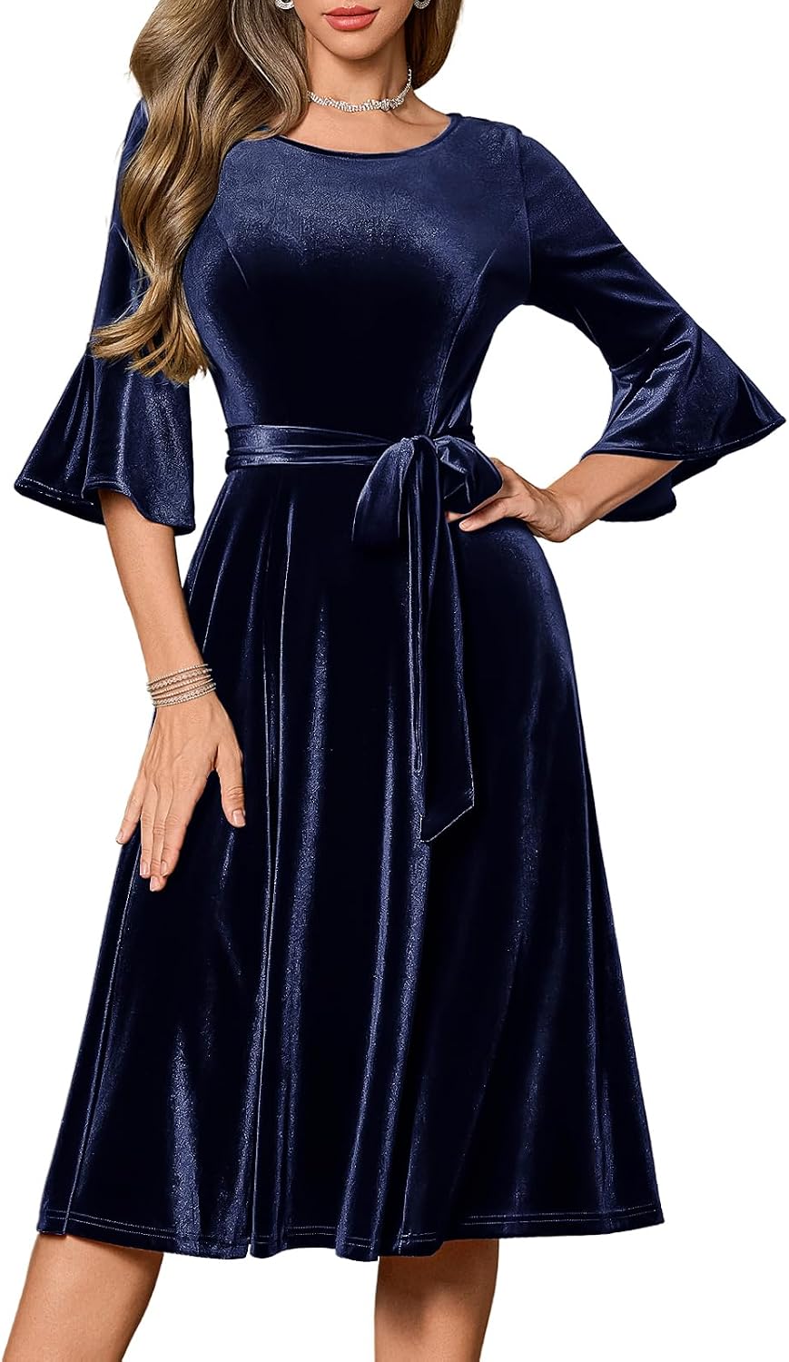 HomRain Long Sleeve Midi Velvet Dress for Women Vintage Christmas Dresses