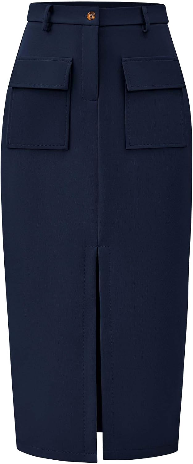 KIRUNDO Womens High Waist Cargo Midi Pencil Skirt