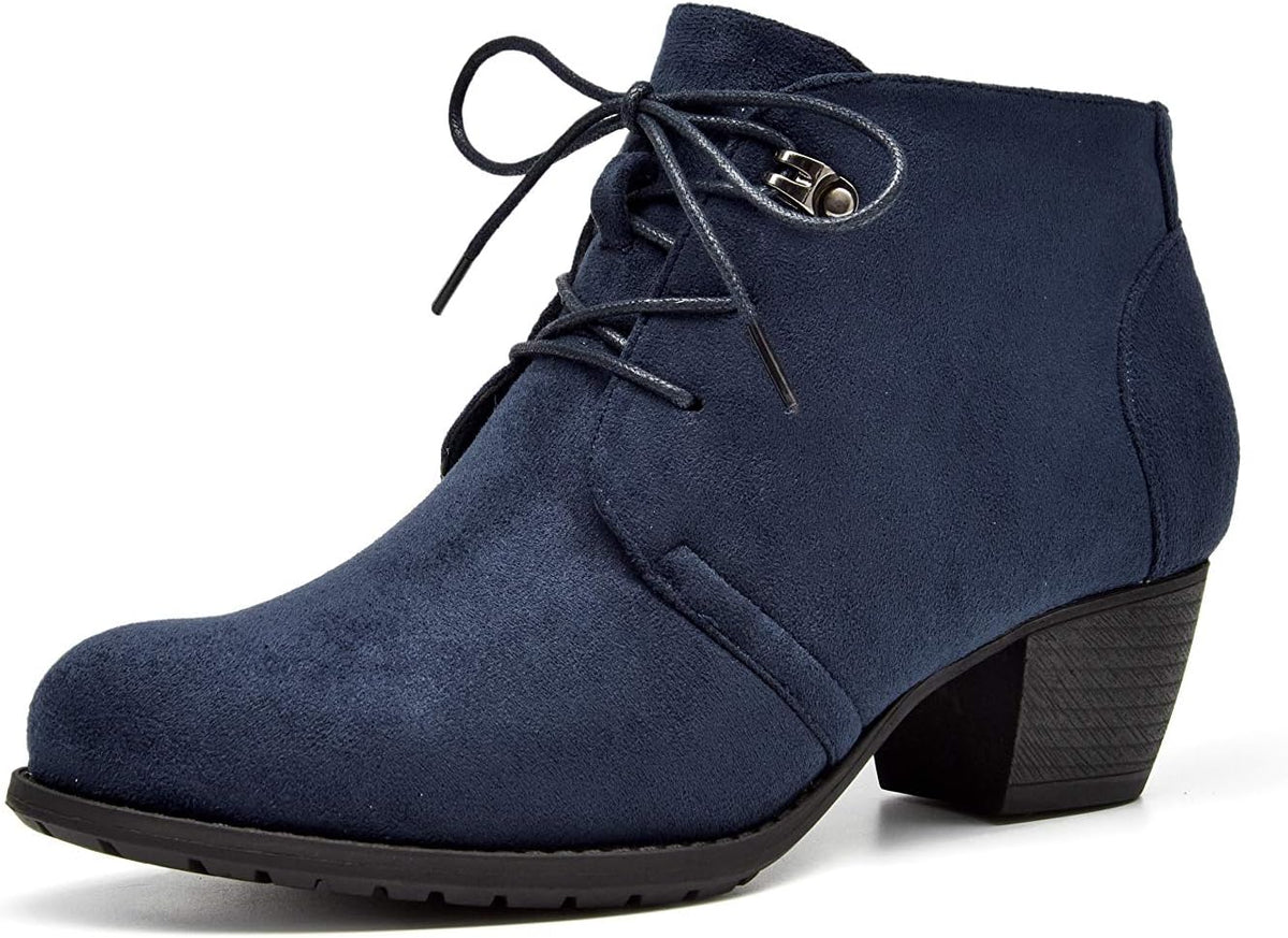 Women's Ankle Boots,Lace-up Round Toe Comfortable Low Heel Dress Booties with Side Zipper