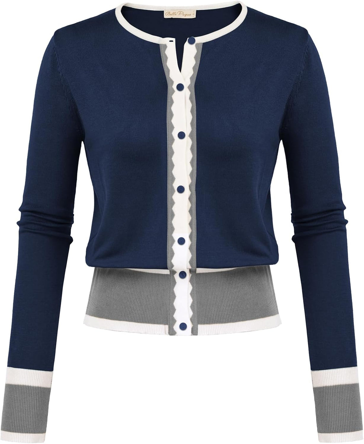 Women's Cardigan Sweater Color Block Long Sleeve Crew Neck Knit Cardigan Trendy Cropped Cardigan Shrug