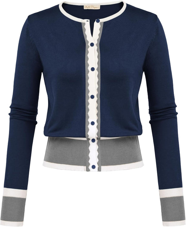 Women's Color Block Cropped Knit Cardigan