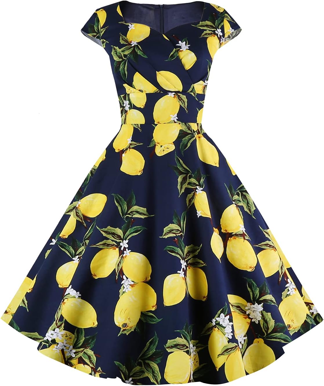Women's Cap Sleeve 1950s Retro Vintage Cocktail Swing Dresses with Pocket