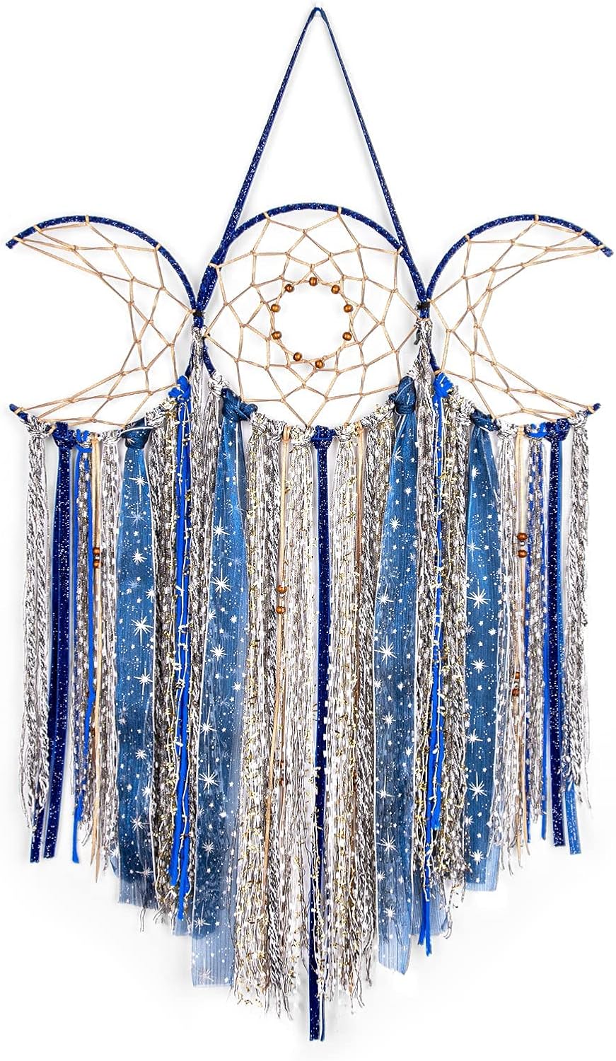 Black Triple Moon Goddess Dream Catcher Macrame Wall Hanging, Pagan Decor
